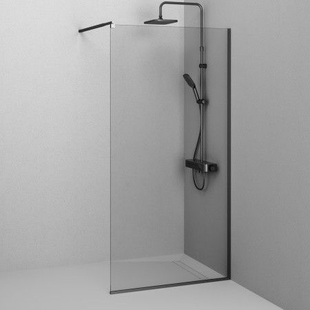 W84WI-100-F1-BTE Душевая перегородка AM.PM Func 100x200, стекло прозр. 8 мм + покрытие, профиль черный