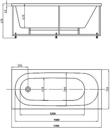 Ванна акриловая Azario FELISA прямоугольная 170x70 см (AV.0040170)