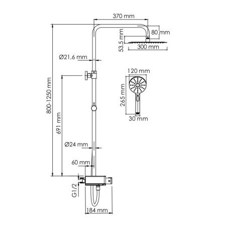 Душевая система WasserKRAFT A113.118.127.CH Thermo с термостатическим смесителем