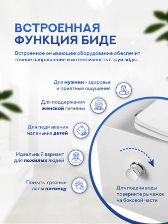 Унитаз подвесной безободковый Amore di Mare Tassaro Tornado Bidet P202-XT с функцией биде, прямоугольный белый, антивсплеск, фарфоровый, быстросъемное сиденье дюропласт с крышкой микролифт