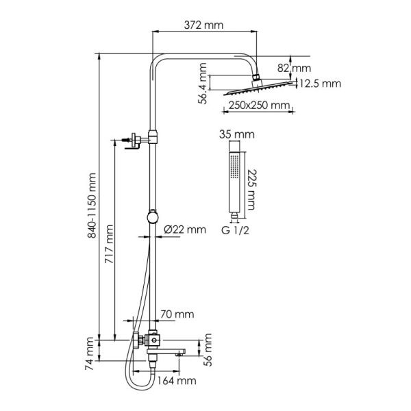 Душевая система WasserKRAFT A299.255.218.BM Thermo с термостатическим смесителем