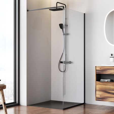 W84WI-90-F1-BTE Душевая перегородка AM.PM Func 90x200, стекло прозр. 8 мм + покрытие, профиль черный