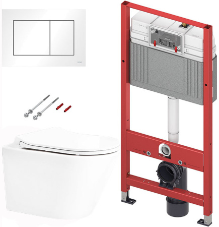 Комплект инсталляции TECEbase kit с белой кнопкой и подвесной унитаз  Ceruttispa ИРЕНЕО (IRENEO) Aria Tornado CT12148 безободковый (490х340х360)