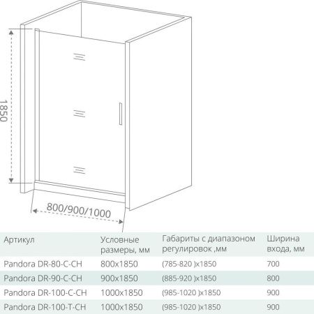 Душевой уголок Good Door PANDORA DR+SP-С-CH 90х90