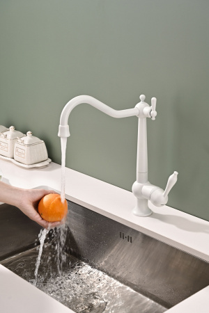 Смеситель для кухни Paulmark RETRO Re213226-431, белый матовый полностью