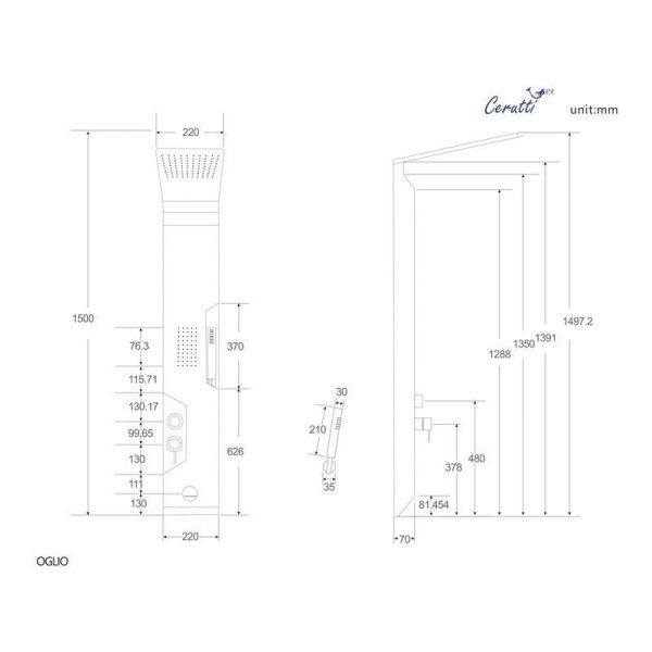 Панель OGLIO W душевая Cerutti SPA CT8986