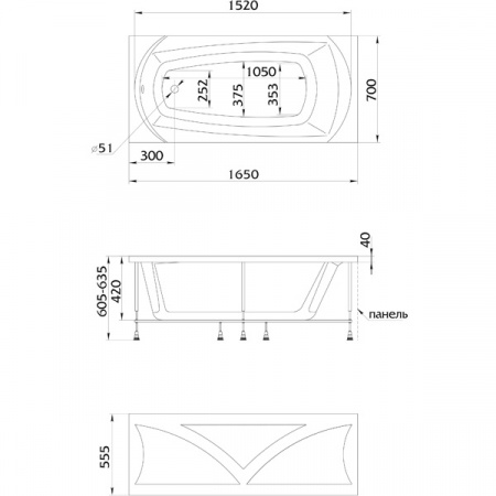 Ванна 1Marka ELEGANCE 165x70 с каркасом