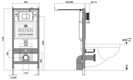 Комплект инсталляции 6 в 1 Roxen StounFix Dual Fresh 919136 (состоит из: инсталляции 710200, кнопки Santi 410280М, 530120-01)