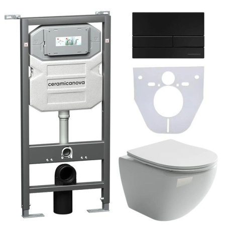 Сет 4 в 1: Инсталляция с кнопкой+унитаз+шумоизоляция Ceramicanova, CN4002_1002B_1000