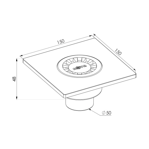 Трап сантехнический Nova Plastik 5030 пластмассовый 15*15, нижний, Ø50