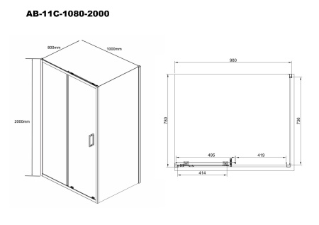 Душевой уголок AQUABATH ATLAS AB-11C-1080-2000 (80x100, хром, прозрачное стекло)