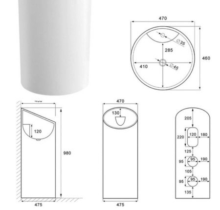 Умывальник напольный CeramaLux P7030L