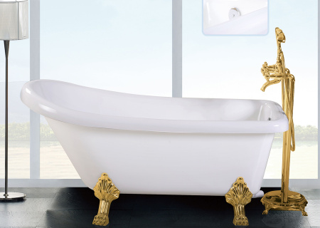 Акриловая ванна Cerutti SPAVITO 150G  отдельностоящая  155x74x75 на львиных лапах золото