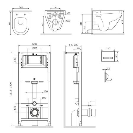 Комплект AM.PM Spirit 2.0 IS450A38.701700: инсталляция с подвесным унитазом FlashClean, с сиденьем микролифт и клавишей