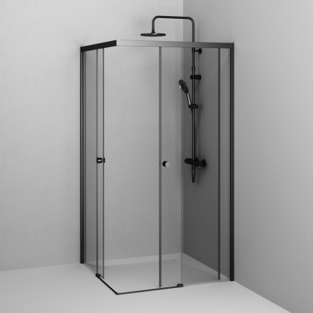 W94G-403-100100-BT1K X-joy Душевое ограждение AM.PM квадратное,раздвиж.двери 100x100 черный мат.