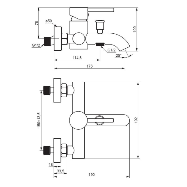 361000300 Scandinavian Pure, Смеситель для ванны и душа AM.PM, чёрный