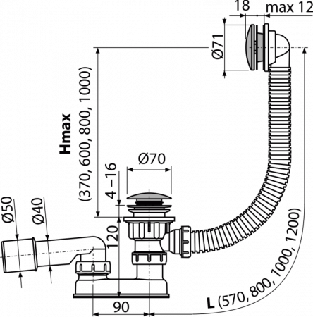 Сифон для ванны AlcaPlast A504CKM-80