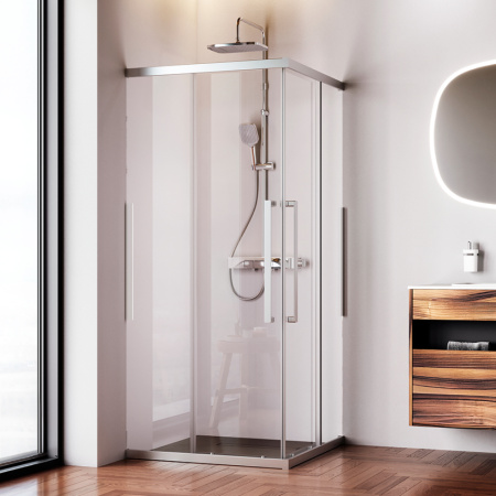 W84G-403-9090-MT Душевое ограждение AM.PM Func Square Slide 90х90, мат хром, прозрачное