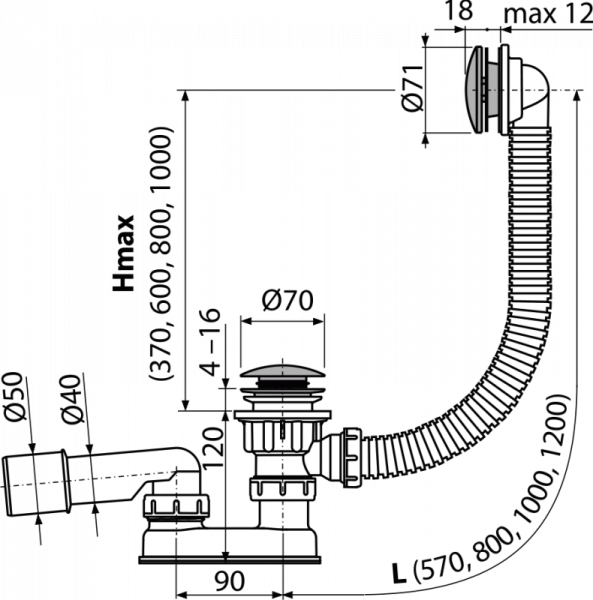 Сифон для ванны AlcaPlast A504CKM-80