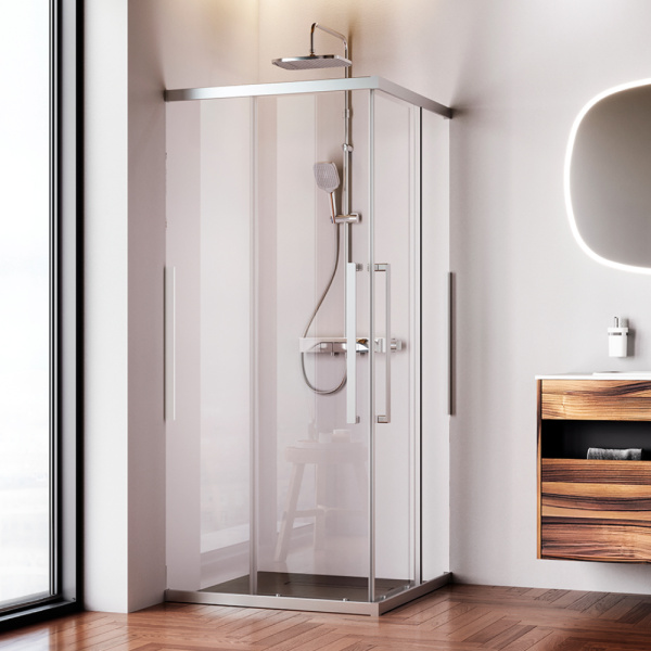 W84G-403-9090-MT Душевое ограждение AM.PM Func Square Slide 90х90, мат хром, прозрачное