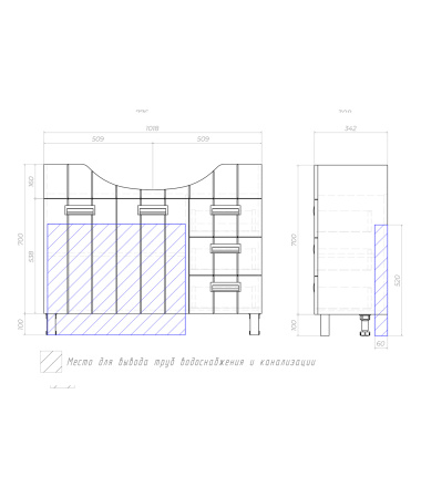 Тумба под раковину напольная VIGO Diana tn.DIA.STI.100.2D.3Y, 105 см