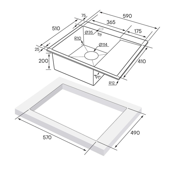 Мойка Paulmark KRONER 59F PM225951-BGL 510х590х200 мм, нержавеющая сталь, брашированное золото