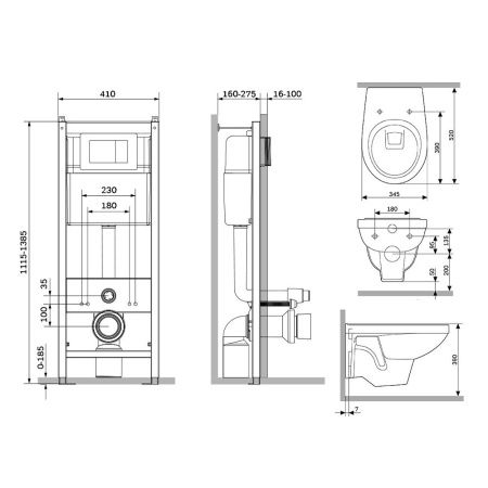 Комплект Damixa Jupiter DX77.IS10151.1738: инсталляция с подвесным унитазом, с сиденьем микролифт и клавишей