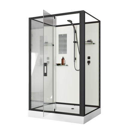 Душевая кабина Niagara Standart ST100/80/15Q/BL/BK (100х80х200) прямоугольник,поддон 15см,распашная,проф.черный,без крыши