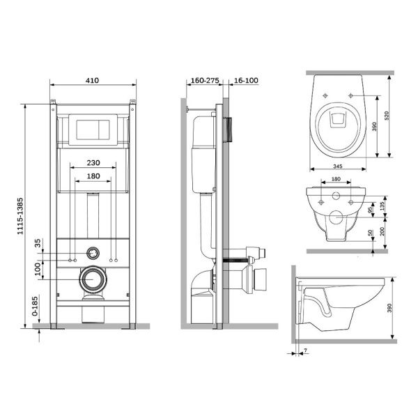 Комплект Damixa Jupiter DX77.IS10151.1738: инсталляция с подвесным унитазом, с сиденьем микролифт и клавишей