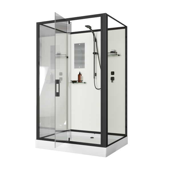 Душевая кабина Niagara Standart ST120/90/15Q/BL/BK (120х90х200) прямоугольник,поддон 15см,распашная,проф.черный,без крыши