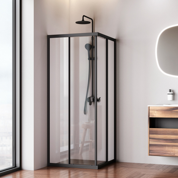 W87G-403-8080-BT Sunny Душевое ограждение AM.PM квадратное, раздвижн двери 80x80 черный,стекло прозрачное