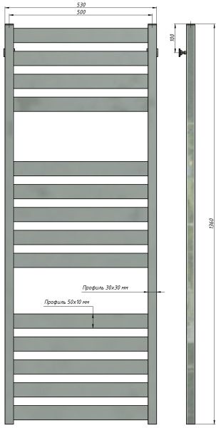 Полотенцесушитель водяной Stinox San Remo Luxe 500x1400, нижнее подключение, черный матовый, 1/2" ВР (внутренняя резьба), 14 перекладин