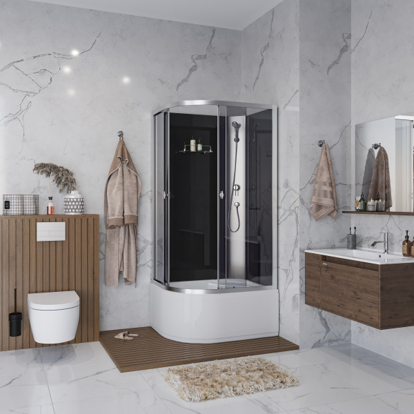 Душевая кабина Niagara Eco E90/80/40R/TN/BK (90х80х195) высокий поддон(40см),стекло тонированное,4 места