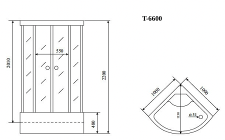 Душевая кабина Timo Standart T-6600 Black Fabric  (100*100*220), турецкая баня хамам