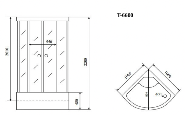 Душевая кабина Timo Standart T-6600 Black Fabric  (100*100*220), турецкая баня хамам