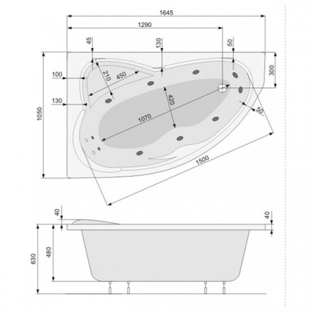 Акриловая ванна Poolspa Poolspa Europa 165x105 L с ножками PWA4810ZN000000