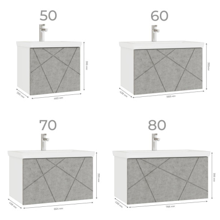 Тумба под раковину подвесная VIGO Geometry 032 бетон, 50 см