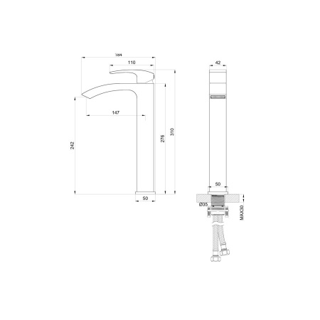 Смеситель для раковины высокий WONZON & WOGHAND, Черный матовый (WW-88239009-MB)