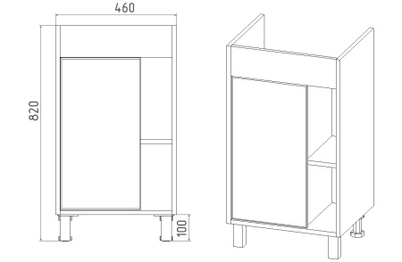 Тумба VIANT "Бостон" COMO 50 1 ств  380х460х820 (VBOS50CO-T1ST)