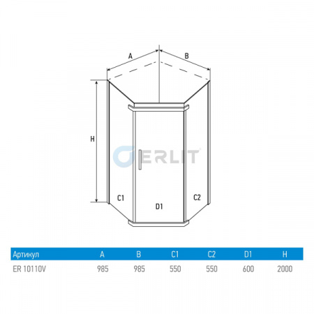 Душевой уголок Erlit ER 10110V-C1 100x100