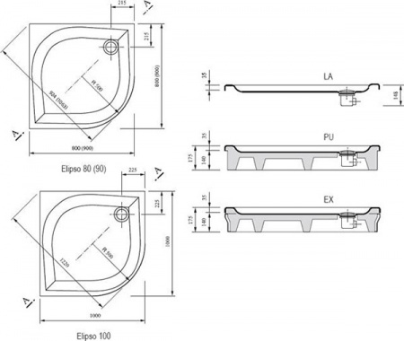 Душевой поддон Ravak Elipso 90 LA A227701210