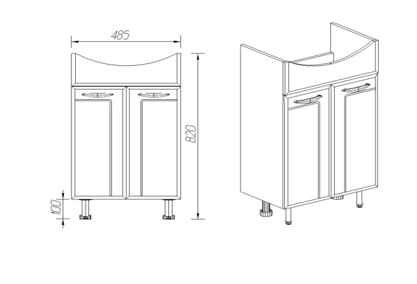 Тумба VIANT "Прага" ERICA 55 2 ств 300х485х820 (VPRA55ER-T2ST)