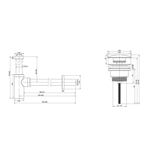 Набор 2 в 1 Wellsee Drainage System 182104003, сифон для раковины, донный клапан, хром