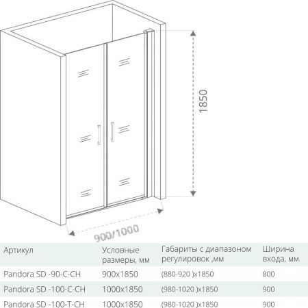 Душевая дверь распашная Good Door PANDORA SD-90-С-CH