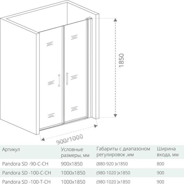 Душевая дверь распашная Good Door PANDORA SD-100-С-CH