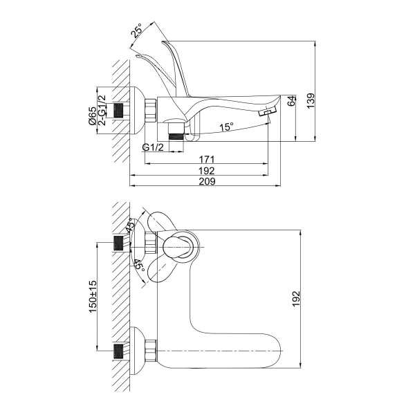 Смеситель для ванны D&K Venice DA1033259, черный/золото