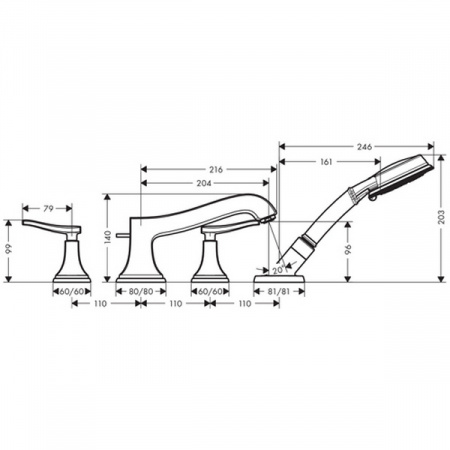 Смеситель на борт ванны Hansgrohe Metropol Classic 31441000