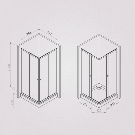 W87G-403-8080-BT Sunny Душевое ограждение AM.PM квадратное, раздвижн двери 80x80 черный,стекло прозрачное