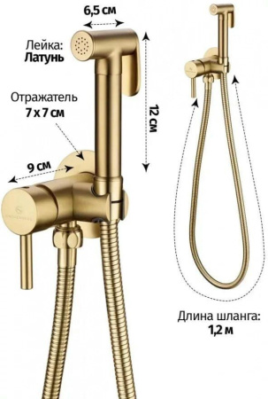 Смеситель встраиваемый с гигиеническим душем Grocenberg GB001 Золото матовый