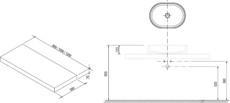 Столешница под раковину Ravak I 1200 120x55x7, дуб